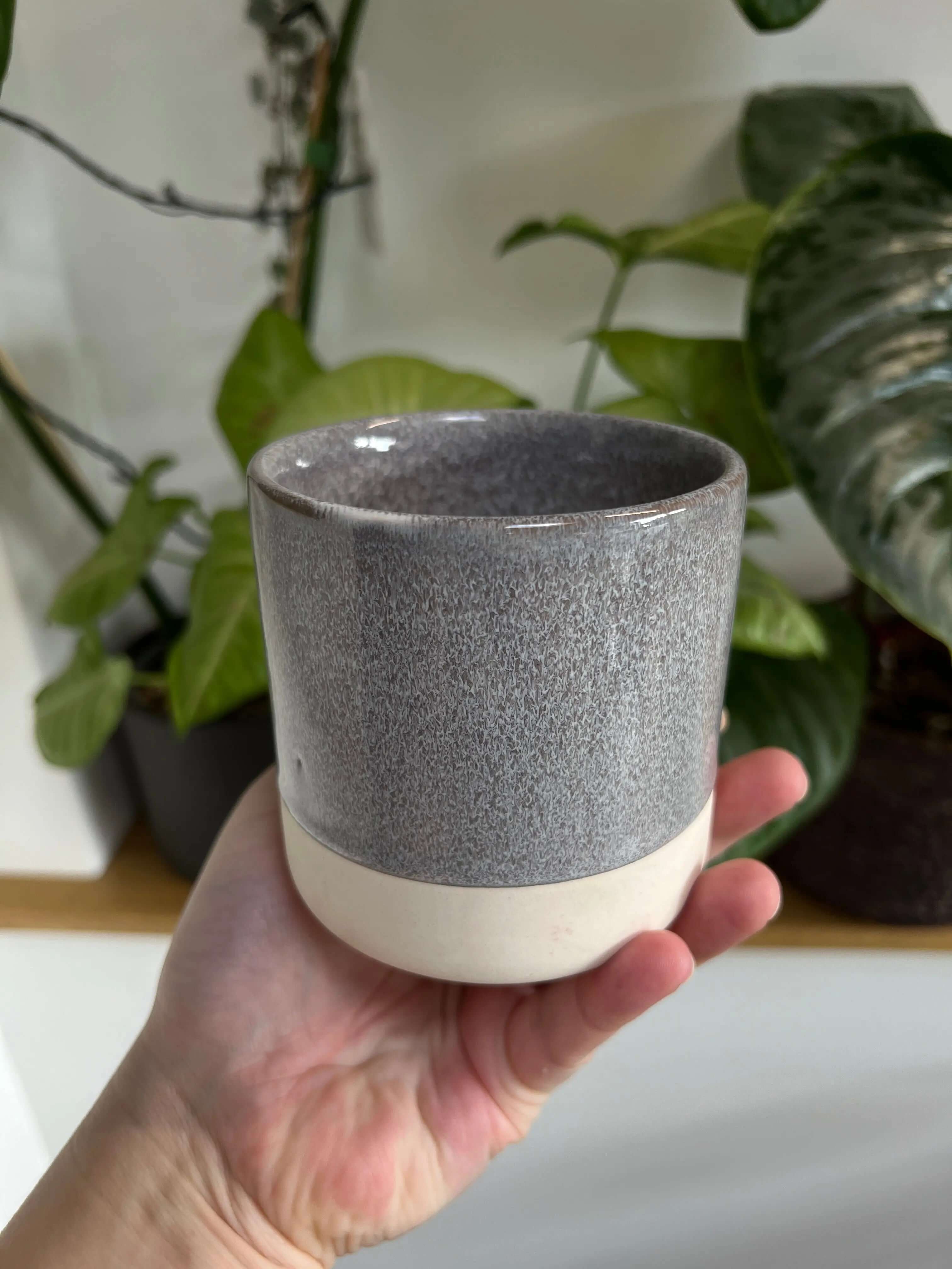 Duotone Plant Pot - Gray and Natural - D8 - SMUKHI