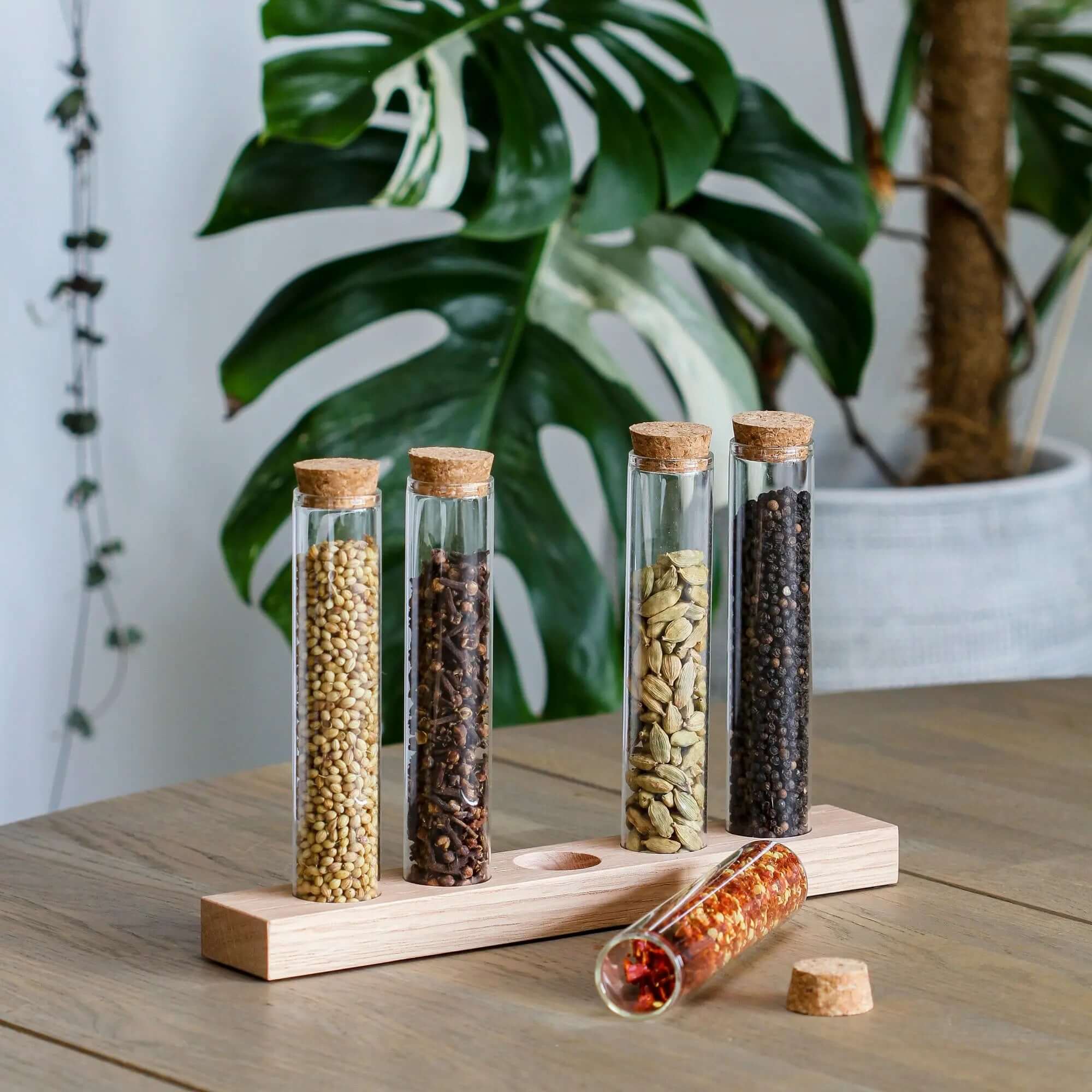 Multifunctional Tube Stand - Spice Rack / Propagation Station - Oak Wood - SMUKHI